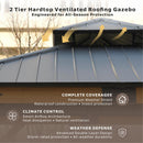 Oasisphere 10x12 Wood Gazebo, Cedar Wood Hardtop Pavilion with Double-Layer Galvanized Steel Roof, 120mm Thick Wooden Posts for Patio, Backyard, Garden, Deck