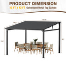 EBE 12' x 12' Hardtop Gazebo, Heavy Duty Lean to Metal Gazebos Outdoor Pergola, Wall Mounted Gazebo with Galvanized Steel, Patio Roof Awning for Patio, Deck, Backyard