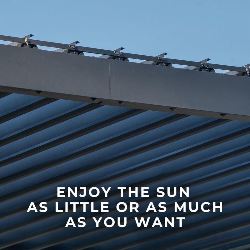 Backyard Discovery Evanston 18'x10' Galvanized Steel Wall-Mounted Louvered Pergola Kit with Adjustable Roof, Shade, Rain Protection, High-Wind Rating, PowerPort, Gutter System for Outdoor Patio, Deck