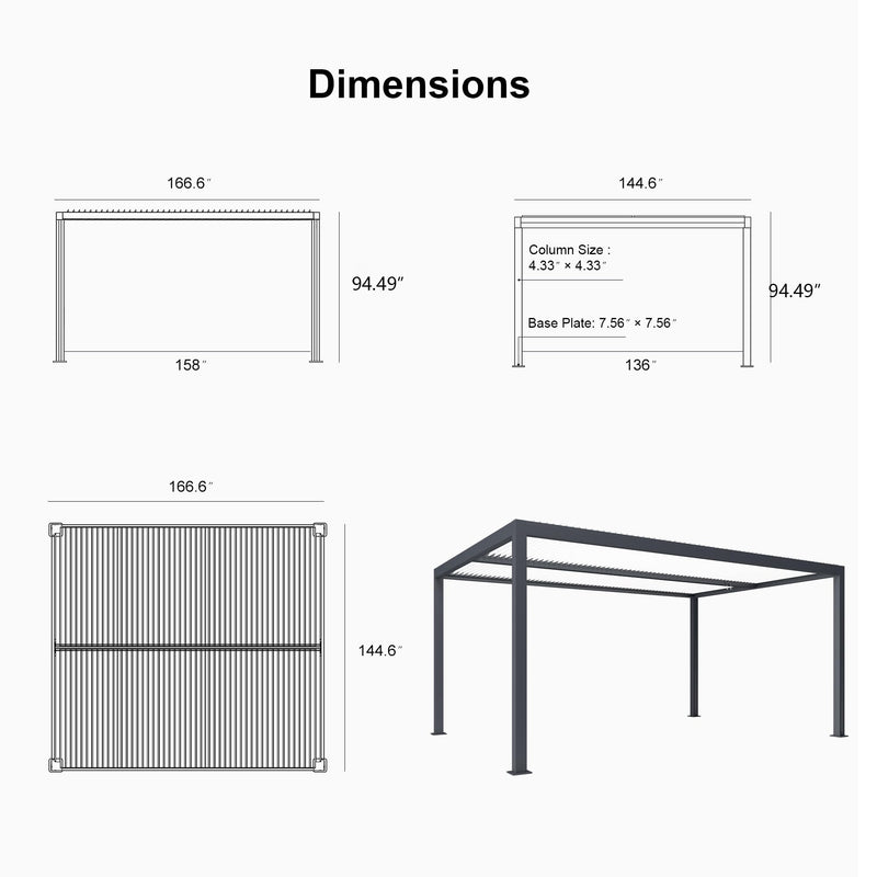 PURPLE LEAF Louvered Pergola 12' x 14' Outdoor Aluminum Pergola with Hidden Drainage System and White Adjustable Sun Shade Roof Patio Hardtop Large Pergolas for Patio Dining Backyard Deck