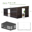 Domi 12x20FT Sunroom,Wall Mounted Gazebo Solarium with Front Door, Both Side Entrance, Galvanized Steel Sloping Roof, Moveable PC Screen, Outdoor Permanent Sun Room Lean to Gazebo for Deck Patio