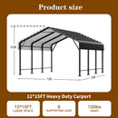 Walsunny Metal Carport 12x15 FT Heavy Duty Carport Canopy with Enhanced Base, Outdoor Car Shelter with Galvanized Steel Roof and Frame Garage for Truck, SUV, Boat, Gray