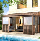 EROMMY 10' x 14' Sunroom, Wall Mounted Gazebo with Galvanized Steel Roof & Aluminum Frame, 3-Sided Sliding Doors, Lean to Gazebo with 6mm Thickened UV-Resistant PC Screen for Patio, Garden, Backyard