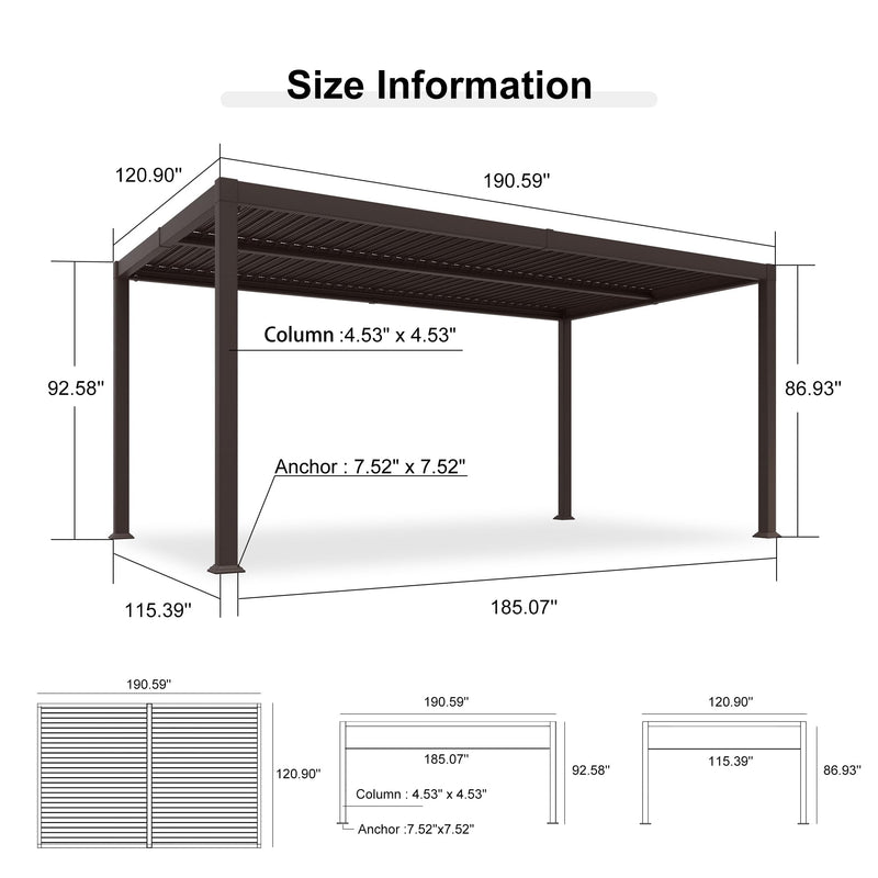 PURPLE LEAF 10' x 16' Louvered Pergola Outdoor Adjustable Louvre Shade Modern Patio Aluminum Pergola with Retractable Roof for Deck Backyard Garden Hardtop Gazebo