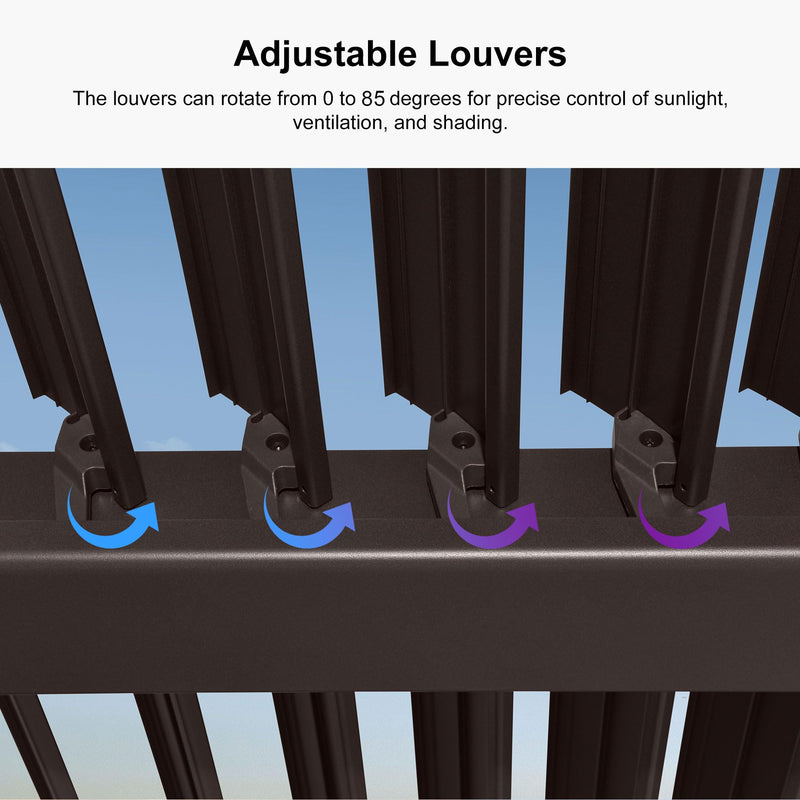 PURPLE LEAF 11' x 21' Louvered Pergola Outdoor Adjustable Louvre Shade Modern Patio Aluminum Pergola with Retractable Roof for Deck Backyard Garden Hardtop Gazebo