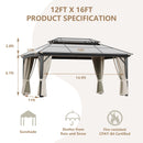 GAZEBEST 12' X 16' Permanent Hardtop Gazebo, Outdoor Polycarbonate Double Roof Pavilion Pergola Canopy with Aluminum Frame and Privacy Curtains for Patio, Garden, Backyard, Lawn