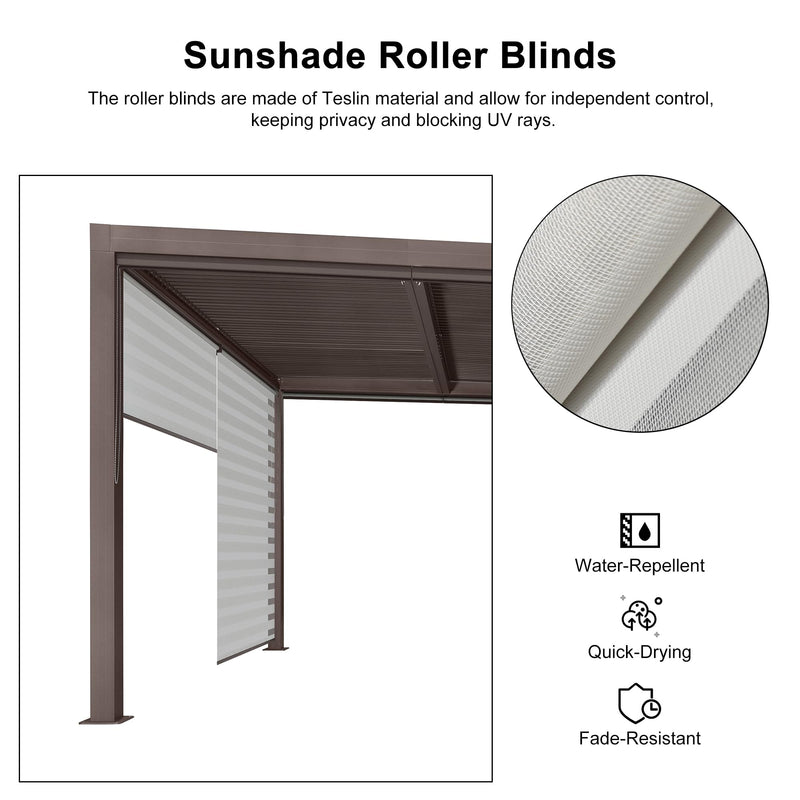 PURPLE LEAF Outdoor 12' × 20' Louvered Pergola with Long Side Beam Roller Blinds and Patio Adjustable Aluminum Canopy Retractable Metal Roof for Deck Outside Backyard Hardtop Gazebo Sun Shade