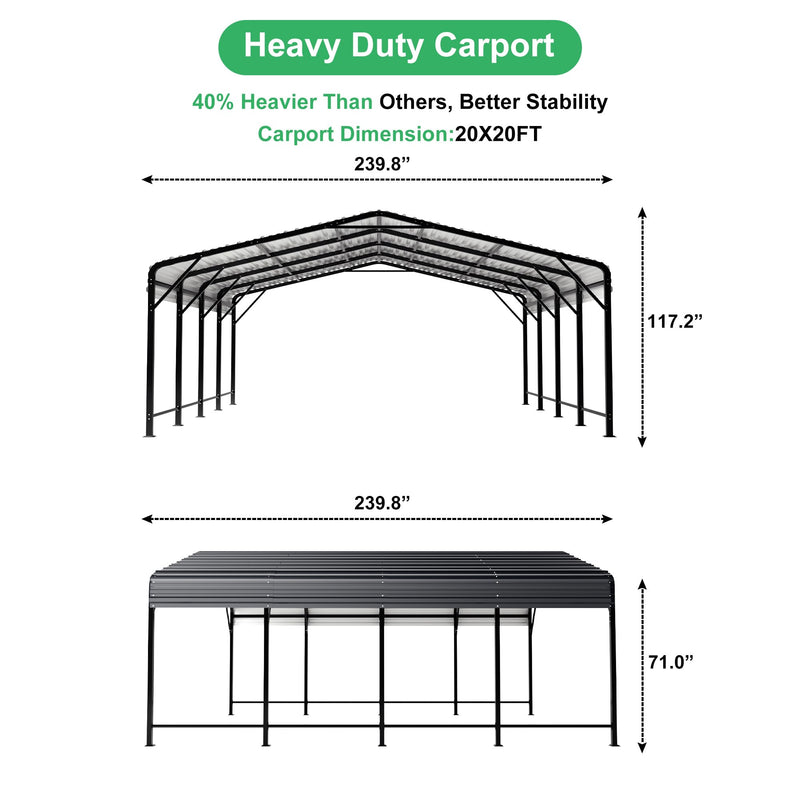 AirWire 20x20 FT Metal Carport with Heavy Duty Carport Canopy, Car Port with Reinforced Base and Five Canopy Beams, Car Garage Shelter for Car, Boats and Truck