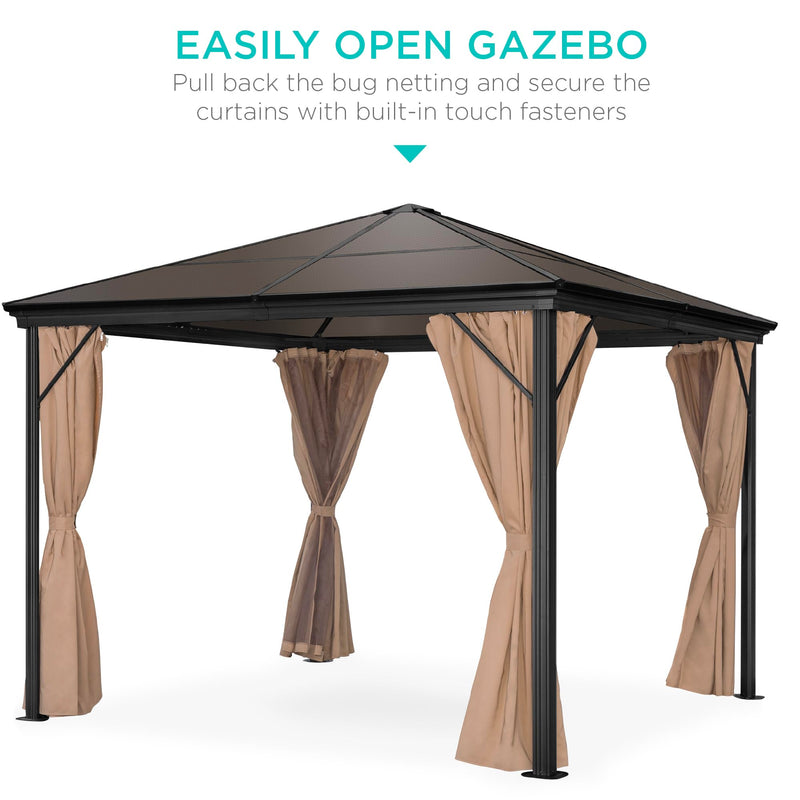 Best Choice Products 10x10ft Hardtop Gazebo, Outdoor Aluminum Canopy for Backyard, Patio, Garden w/Side Curtains, Mosquito Netting, Zippered Door