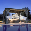 MELLCOM Louvered Pergola - 10x10 Aluminum Pergola with Adjustable Louvered Roof, Waterproof Curtains and Nets, Gray