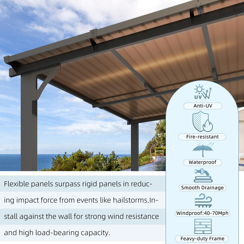 AECOJOY 12' x 12' Gazebo Outdoor Pergola for Patio, Large Wall-Mounted Hard Top Lean to Metal Gazebo Shelter Pergolas and Gazebos Clearance with Patio Roof, Heavy Duty Awnings for Patio, Decks