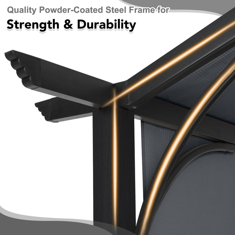 MASTERCANOPY 10x12ft Outdoor Retractable Pergola with Sun Shade Canopy Patio Metal Garden Pergola,Dark Grey