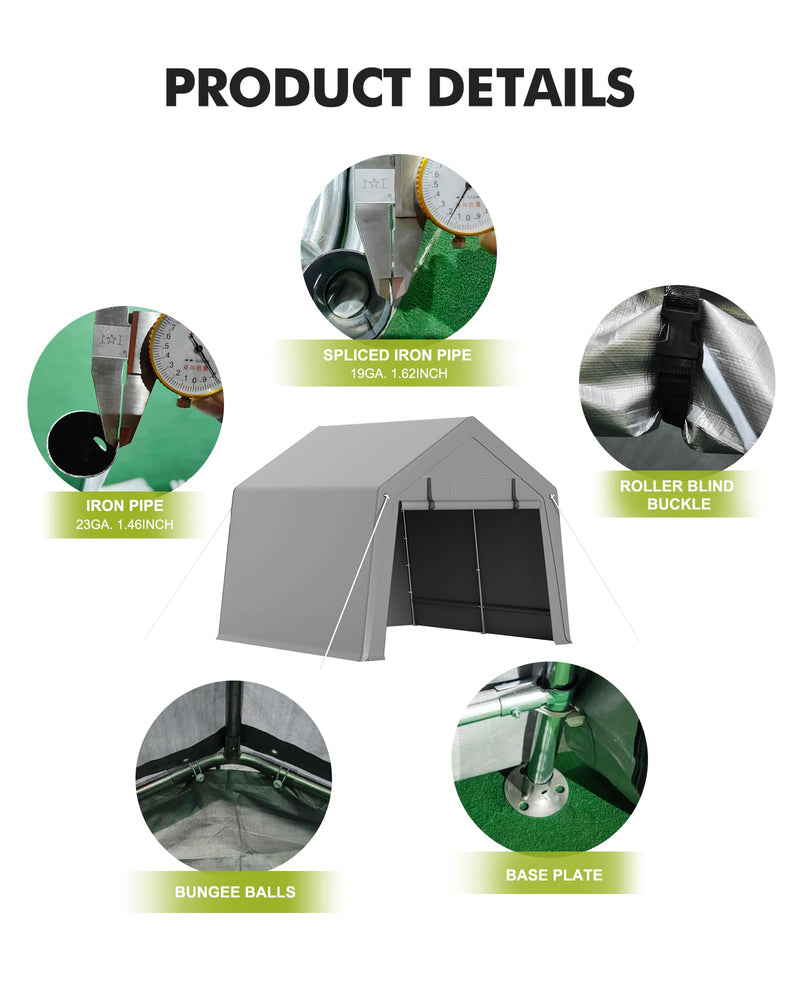 VerisShade 10 x 10 ft Carport Storage Shed, Shelter Logic with 2 Roll-up Zipper Door, Heavy Duty Waterproof Tarp, Storage Tent for ATV, Motorcycle, Bike, Garden Tools, Firewood