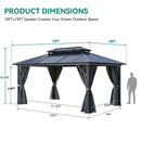 YITAHOME 10x13FT Gazebo Polycarbonate Hardtop Double Roof Canopy Outdoor with Netting and Shaded Curtains, Aluminum Frame Garden Tent for Patio, Backyard, Deck and Lawns, Grey