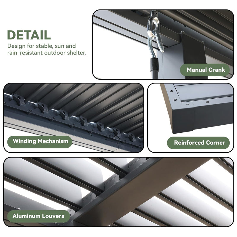 MELLCOM Louvered Pergola 10x18, Modern Aluminum Pergola with Adjustable Roof, Outdoor Shade Structure with Integrated Drainage System, Hardtop Gazebo Carport for Patio