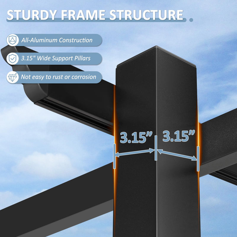 Aoxun 12x14FT Aluminum Pergola, Outdoor Retractable Pergola with Upgraded Canopy Cover, Heavy Duty Metal Pergolas and Gazebos with Adjustable Sun Shade for Modern Patio, Backyard, Deck, Garden