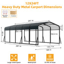 Reljofum 12 x 24 FT Metal Carport with Galvanized Steel Roof, Heavy Duty Metal Roof Carport with Enhanced Base, Tall Kits Garage for Tractors, Trucks, Boats, Cars