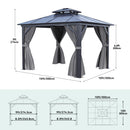 YITAHOME 10X10FT Polycarbonate Hardtop Gazebo Outdoor Patio Double Top Canopy Galvanized Iron Aluminum Column Garden Tent Curtains Netting for Backyards Decks Lawns,Gray