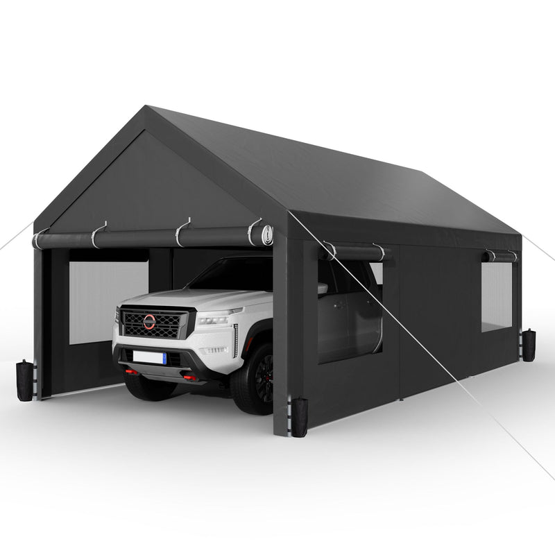 Shintenchi Carport 10' x 20' Heavy Duty Portable Garage, Car Port Canopy with Side-Opening Removable Door & Roll-Up Windows, Car Canopy for Truck,Car,Boat,Motorcycle,Grey