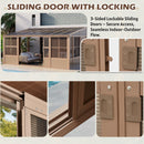 EROMMY 10' x 16' Sunroom, Wall Mounted Gazebo Solarium with Drainage Trough, Polycarbonate Roof, Lean to pergola for Garden, Permanent Sun Room with Lockable Sliding Doors, Brown