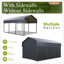 Carport Car Port Metal Canopy 10x15 ft Heavy Duty for Snow, Portable Garage Kit Shed Tent Shelter Metal Frame All Weather Outdoor for Boat with Removable Sidewalls, Dark Grey, Sophia & William