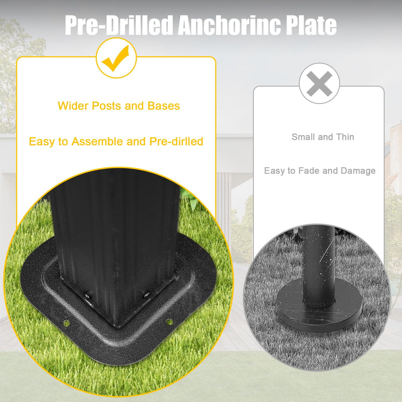 Domi 6.5x12FT Hardtop Grill Gazebo, Outdoor BBQ Gazebo with Galvanized Steel Sloping Roof, Metal Permanent Sun Shade Grill Canopy Shelter with 2 Side Shelves and Ceiling Hooks for Patio Yard, Gray