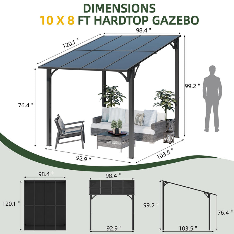 Vongrasig 10’ x 8’ Gazebo for Patio, Large Wall-Mounted Pergola Gazebo on Clearance, Outdoor Lean to Awnings for Backyard, Deck, Patio