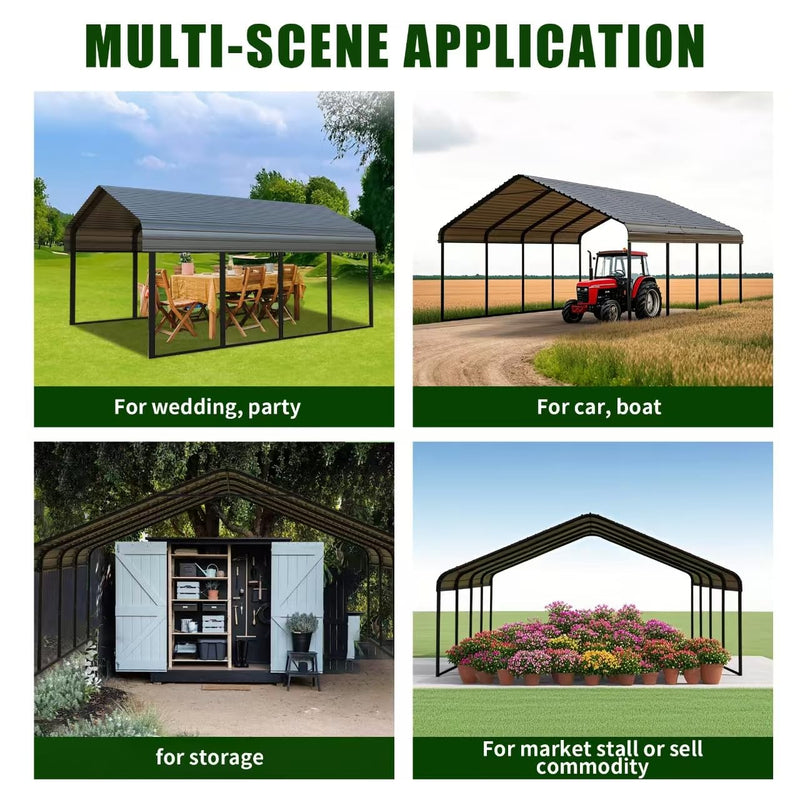 Poborin Durable Metal Carport 10 x 20FT Heavy Duty for Cars - Large Garage Shelter Solution,All-Weather Portable Car Garage Canopy Shelter for Cars & Boat Cover for Yard