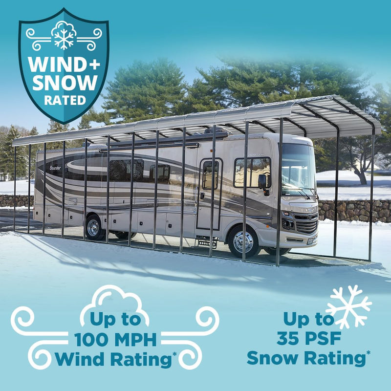 Arrow Carports Galvanized Steel Carport, RV Metal Carport Kit, 14' x 42' x 14', Charcoal