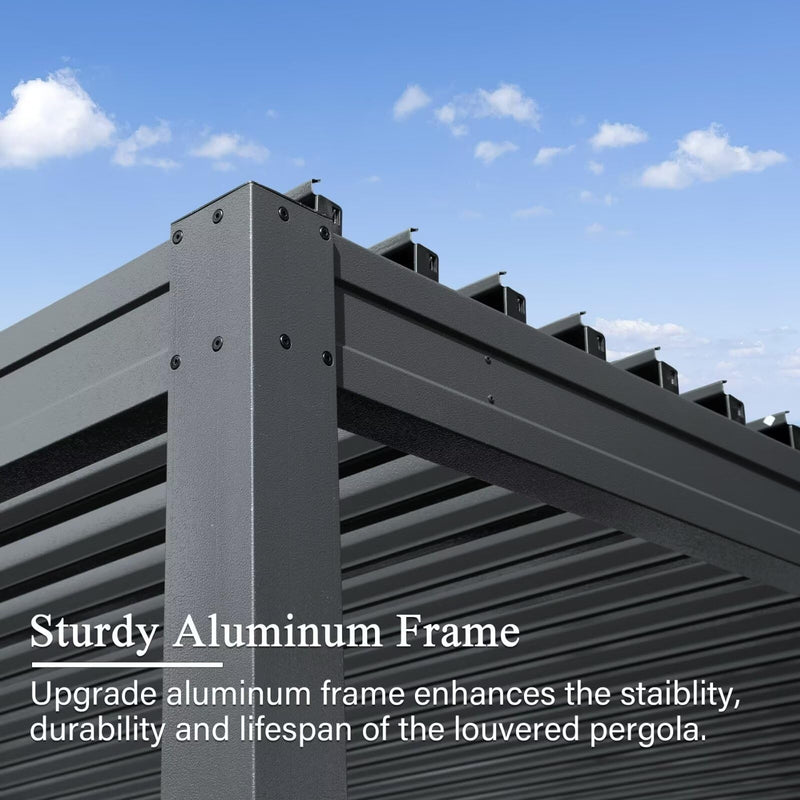 Domi Outdoor Louvered Pergola 10x20FT with Adjustable Steel Roof, Outdoor Aluminum Frame Rainproof Pergola for Backyard, Garden and Lawn,Dark Gray