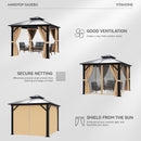 YITAHOME 10X10FT Hardtop Gazebo Outdoor Polycarbonate Patio Double Top Canopy Galvanized Iron Aluminum Column Garden Tent Curtains Netting for Backyards Decks Lawns,Brown