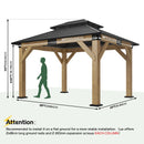 AMERLIFE 10x12 Wood Gazebo, Hardtop Gazebo with Spruce Frame and Aluminum Double Roof, Outdoor Pergola for Parties, Backyard, Patio, Lawns, Black + Natura Wood