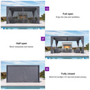 PURPLE LEAF Louvered Pergola 12' x 16' Outdoor Aluminum Modern Gray Pergola with Privacy Curtains and Mesh Netting Adjustable Louvered Roof Durable All-Weather Gazebo