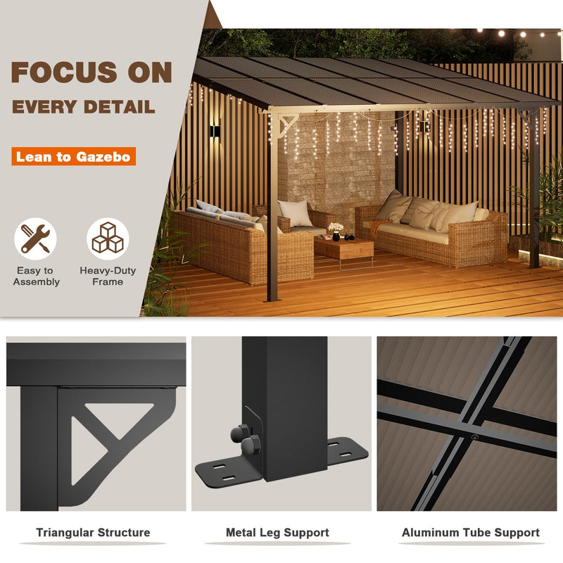 EBE 12' x 10' Wall Mounted Gazebo on Clearance, Lean to Gazebo Pergola with Sloped Roof, for Patio, Porch, Deck