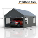 JY QAQA Carport, 12x20 FT Heavy Duty Carport with Removable Side Walls and Doors, Car Canopy with All-Season Tarp for Cars, Grey