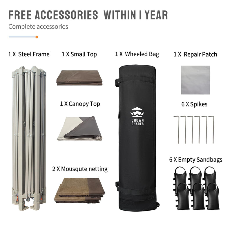 CROWN SHADES 12x12 Pop up Gazebo with Mosquito Nettings, Patented Center Lock 6-Sided Portable Gazebo, 300D Silver-Coated Fabric UV Resistant, Pop Up Canopy Tent for Patio, Party, Beige&Coffee