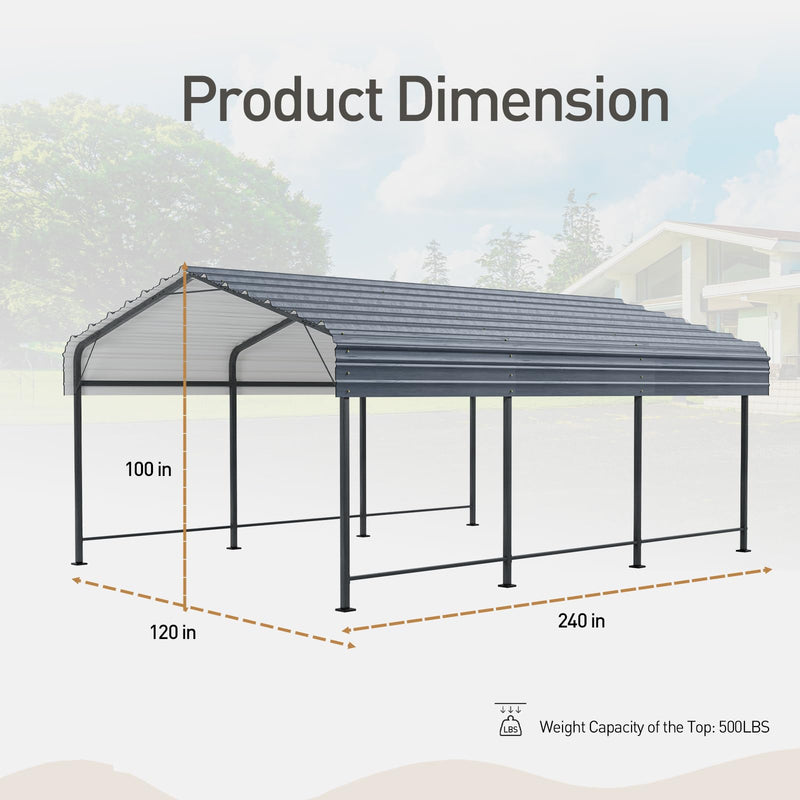COSIEST 10'x20' Carport with Galvanized Steel Roof, Heavy Duty Metal Carport Canopy, Outdoor Garage Car Shelter Shade for Car, Boats and Truck
