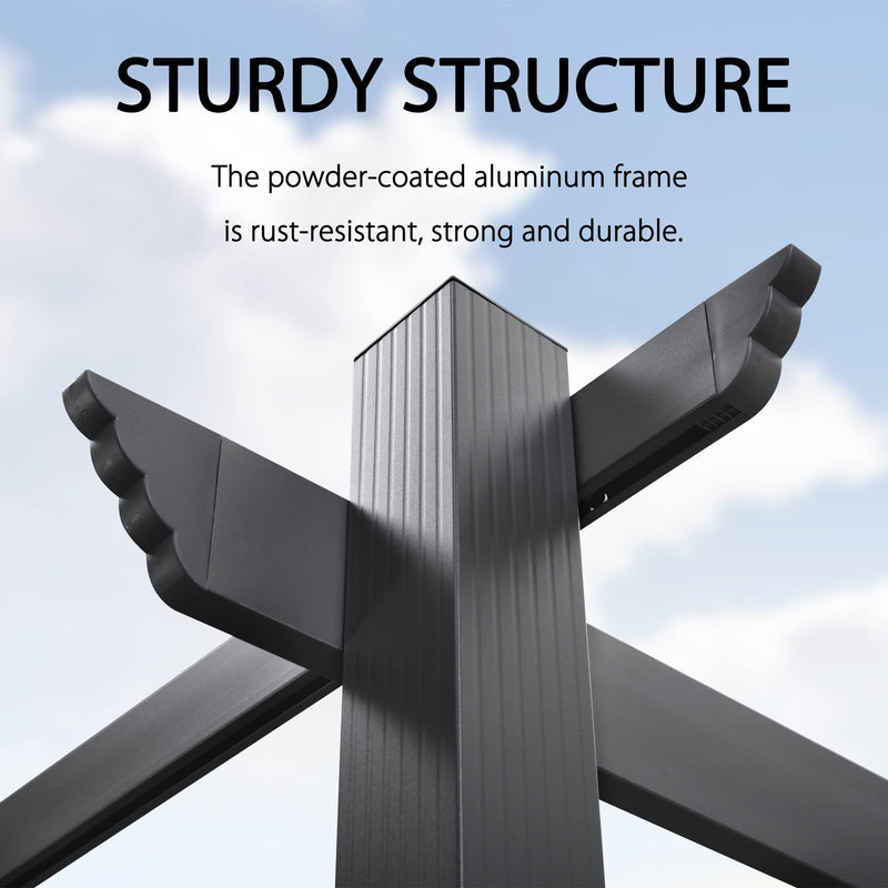 PURPLE LEAF 10' X 10' Outdoor Retractable Pergola with Sun Shade Canopy Patio Metal Shelter for Porch Beach Garden Pavilion Grill Gazebo Modern Yard Grape Trellis Gray Pergola with String Lights