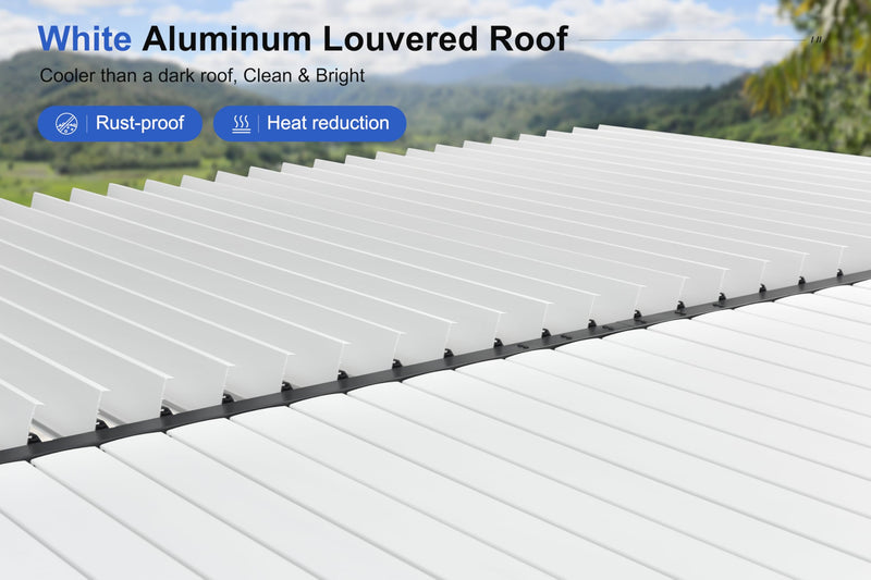 PURPLE LEAF Louvered Pergola 10' x 12' Outdoor Aluminum Pergola with White Adjustable Rainproof Roof Grey Frame Hardtop Gazebo for Patio Deck Garden