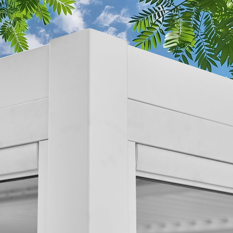 MELLCOM Motorized Louvered Pergola 10x13, Solar and Electric Powered with LED and 4 Side Screens, Aluminum Adjustable Louvered Roof for Outdoor Shelter, Weatherproof, White