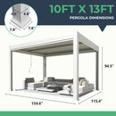 YOLENY Electric Louvered Pergola 10x13, Solar and Electric Powered, Integrated LED and 4 Side Screens, Full Aluminum Frame and Louvers, Adjustable Rainproof Roof for Outdoor Living, White