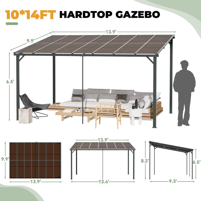 Yalissey 10'×14' Patio Gazebo with Waterproof Fuzzy Strip, Innovative Base Support Pergola, Wall Mounted Gazebo for Backyard, Decks, Garden