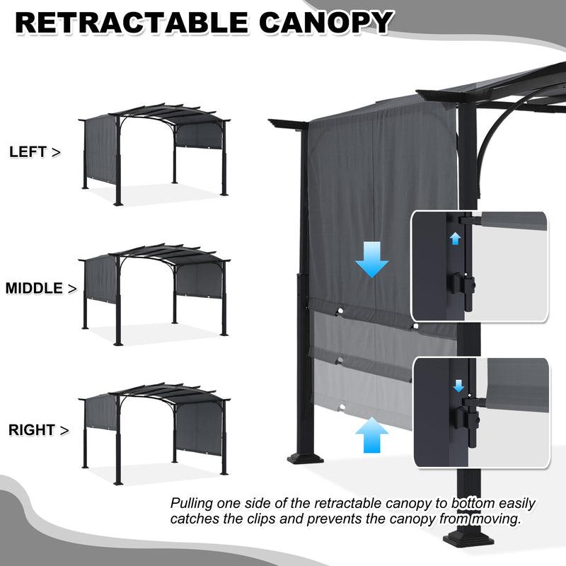 MASTERCANOPY 10x10ft Outdoor Retractable Pergola with Sun Shade Canopy Patio Metal Garden Pergola,Dark Grey