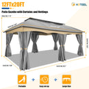 HOTEEL Gazebo 12x20, Outdoor Gazebo on Clearance with Double Ventilated Flat Roof, Privacy Curtains & Mosquito Netting, Easy Set up Canopy Tent with Stable Metal Frame for Patio, Gray (Upgraded 2.0)