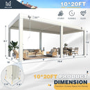 MELLCOM 10x20FT Louvered Pergola with 6-Panel Pull-Down Screen, Aluminum Pergola with Adjustable Rainproof Roof for Patio, Lawn & Garden, White