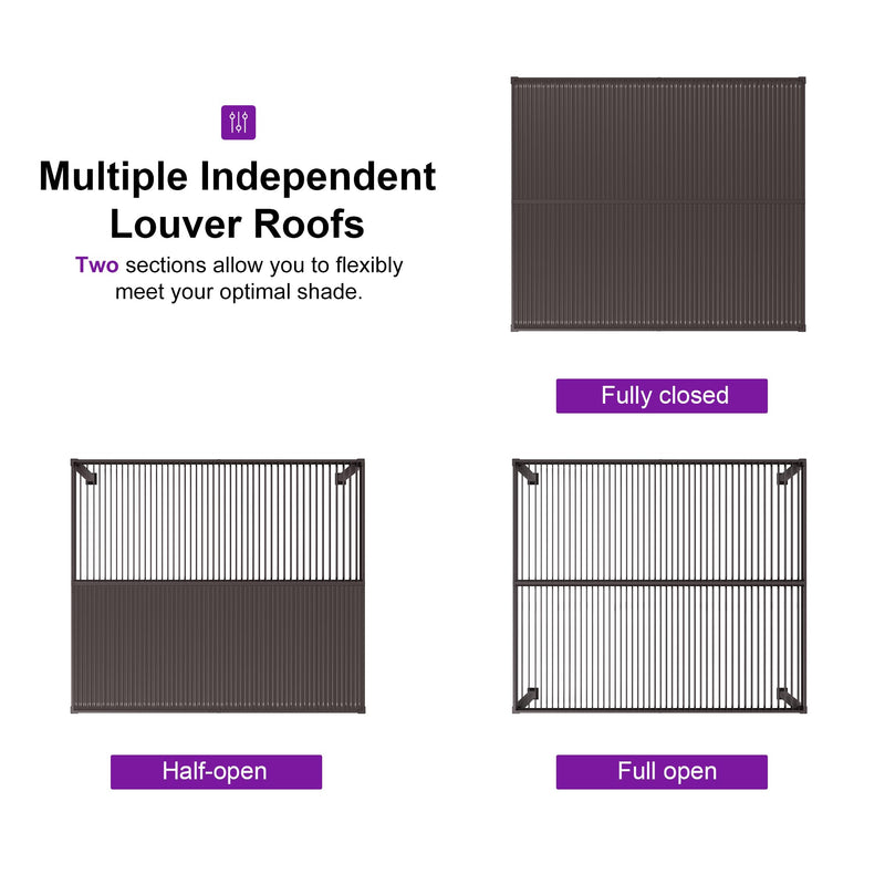 PURPLE LEAF 10' x 16' Louvered Pergola Outdoor Adjustable Louvre Shade Modern Patio Aluminum Pergola with Retractable Roof for Deck Backyard Garden Hardtop Gazebo