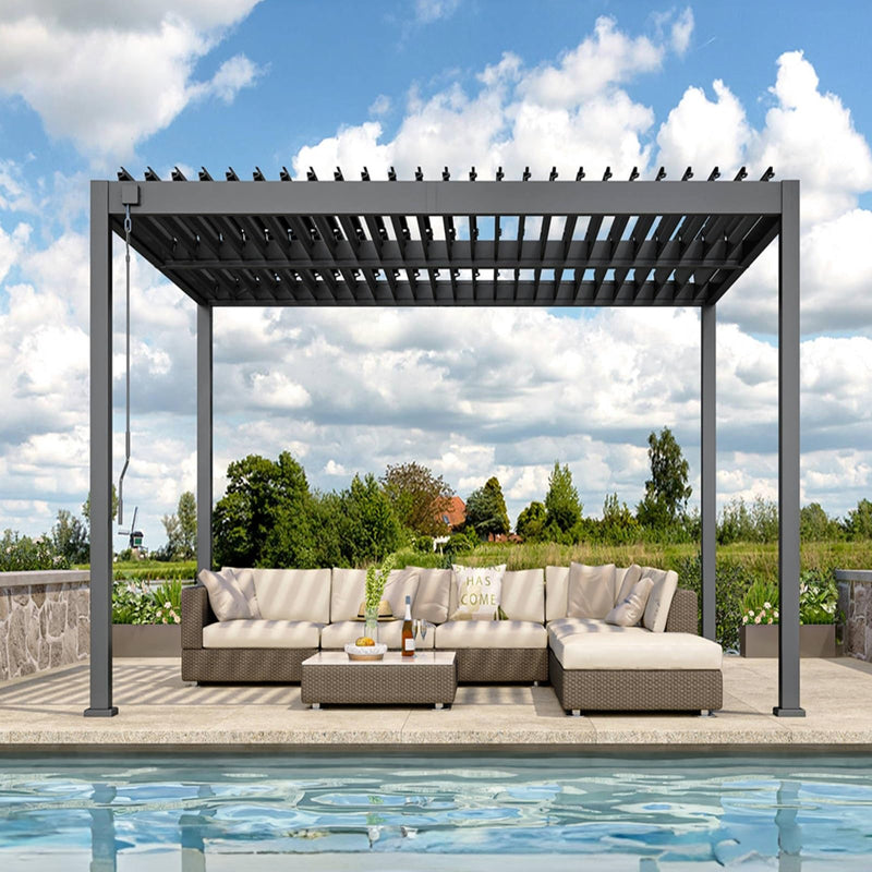 Louvered Pergola, 10 x 10 Aluminum Pergola, Outdoor Modern Design with Adjustable Roof and Hidden Drainage System, Durable for Gardens,Garden Yard, Deck (Dark Gray, 10x10)