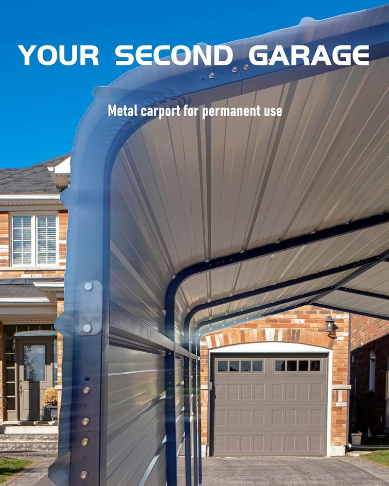 Metal Carport, Carport with Reinforced Base and Galvanized Steel Roof, Heavy Duty Garage Car Shelter Shade, Outdoor Car Port Canopy for SUV, Truck, Boats, 13x21 FT
