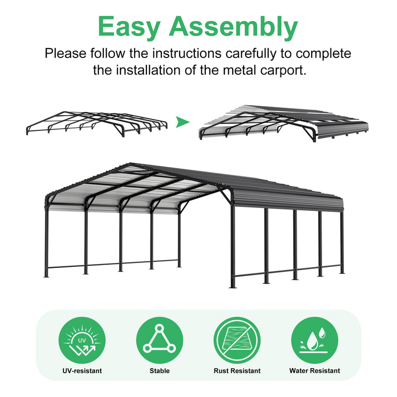 AirWire 20x20 FT Metal Carport with Heavy Duty Carport Canopy, Car Port with Reinforced Base and Five Canopy Beams, Car Garage Shelter for Car, Boats and Truck