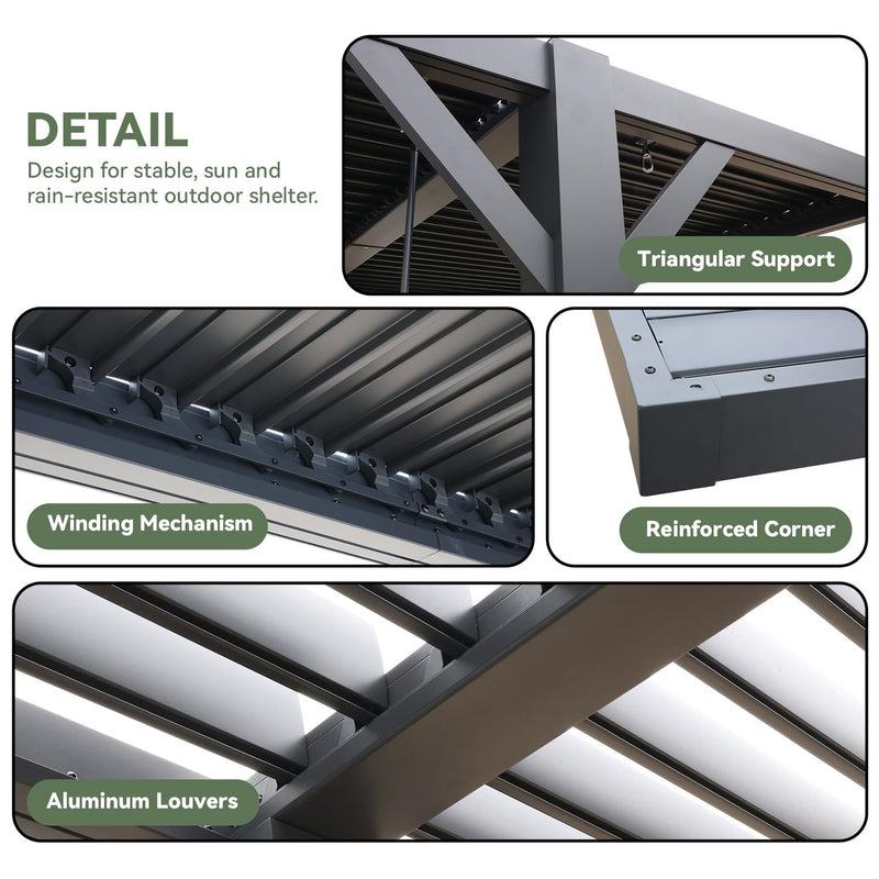 MELLCOM Louvered Pergola 10x10, Outdoor Shade Structure with 6" Aluminum Posts, Modern Aluminum Pergola with Adjustable Roof, Hardtop Gazebo Carport for Patio
